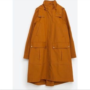 Zara • Camel brown/burnt orange long utility jacket size XS